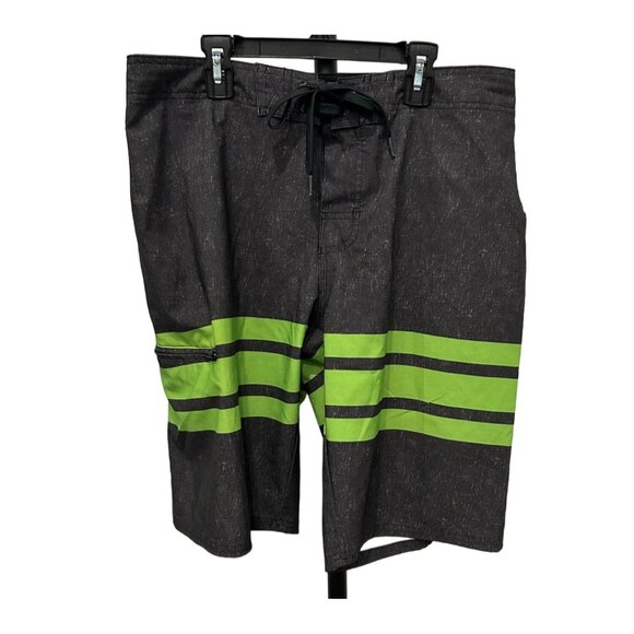 Hang Ten Mens Board Shorts Size Black Green Swimsuit Sz 32 - Picture 1 of 7